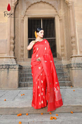 Red Pure Katan Silk Silk Banarasi Handloom Saree